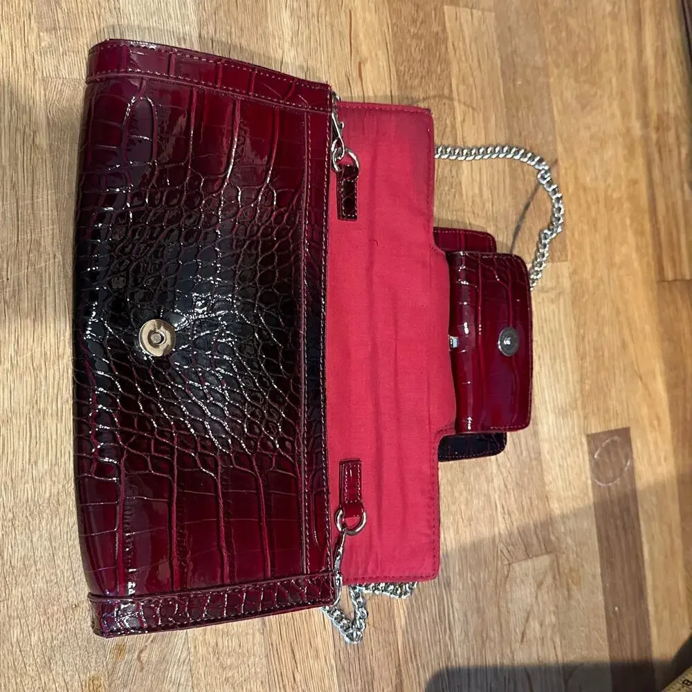 White House Black Market Burgundy Crocodile Print Clutch Shoulder Bag Purse